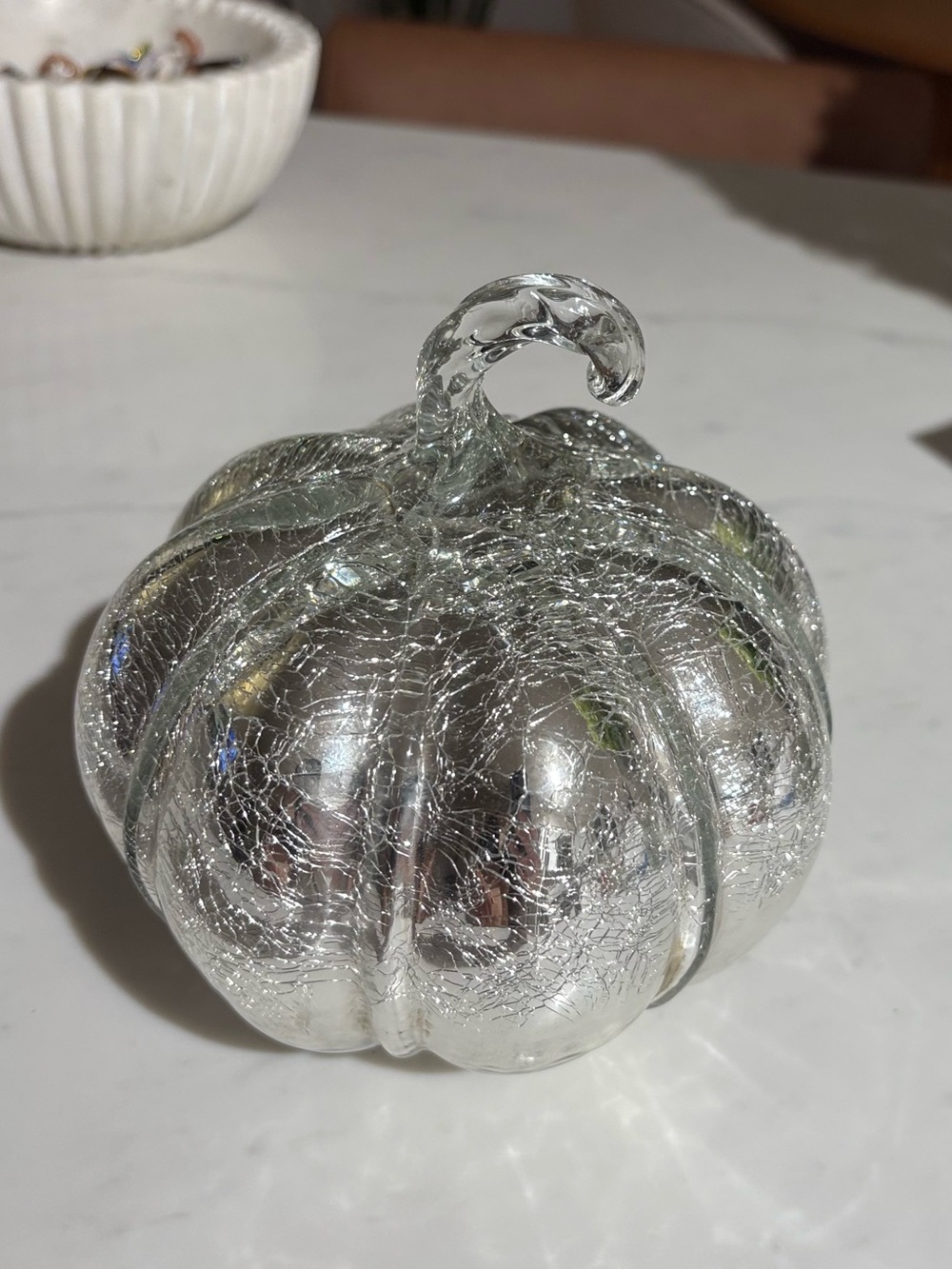 Decorative Crackle Glass Pumpkin- Silver